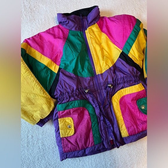 Vintage 90s colorblock winter jacket, nylon. Child sz 6 - Picture 2 of 10